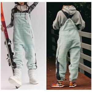 Free People Movement Hit The Slopes Salopette Fleece Overalls Mint Women Sz Smal